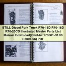 Still Diesel Fork Truck R70-16D R70-18D R70-20CD Illustrated Master Parts List Manual