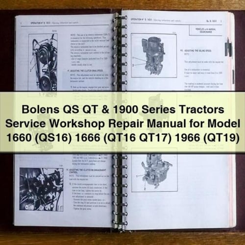 Bolens QS QT & 1900 Series Tractors Service Workshop Repair Manual for Model 1660 (QS16) 1666 (QT16 QT17) 1966 (QT19) PDF Download