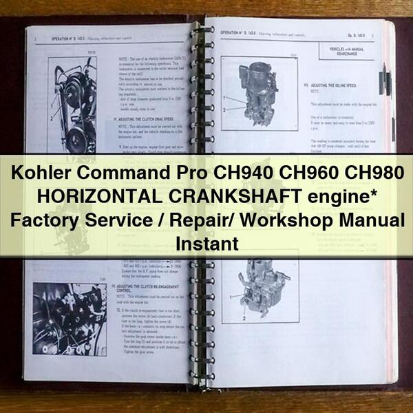 Kohler Command Pro CH940 CH960 CH980 HORIZONTAL CRANKSHAFT engine  Factory Service/Repair/ Workshop Manual