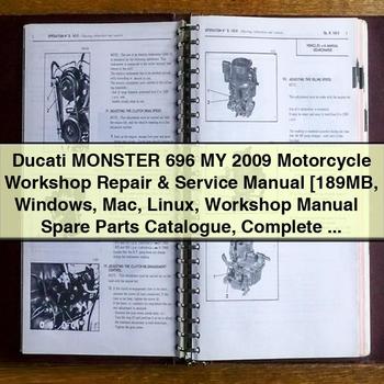 Manual de taller y servicio de motocicletas Ducati MONSTER 696 MY 2009 [Manual de taller de 189 MB para Windows, Mac Linux + Catálogo de piezas de repuesto completo e informativo para reparaciones por cuenta propia]