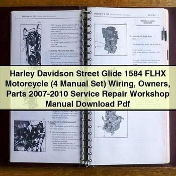 Harley Davidson Street Glide 1584 FLHX Moto (4 Manuels) Câblage Propriétaires Pièces 2007-2010 Manuel d'atelier de réparation de service