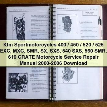 Manual de reparación y servicio de motocicletas CRATE 2000-2006 para motocicletas deportivas Ktm 400/450/520/525 EXC MXC SMR SX SXS 540 SXS 560 SMR 610