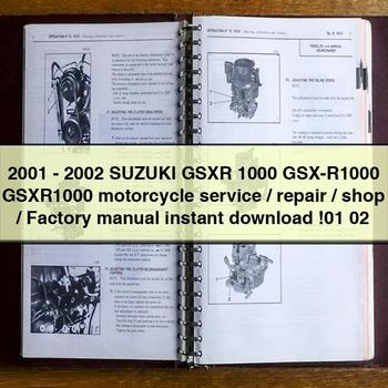 Manual de taller, reparación, servicio y fábrica de la motocicleta Suzuki GSXR 1000 GSX-R1000 GSXR1000 2001-2002 01 02