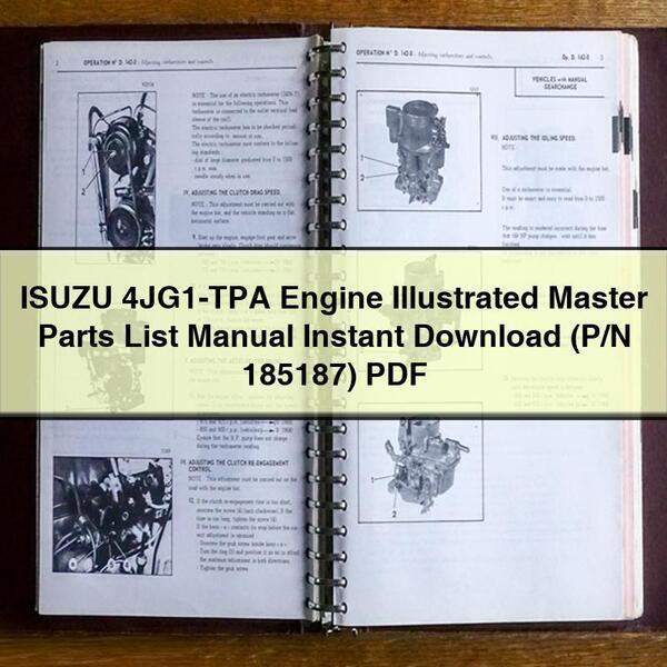 Manuel illustré des pièces détachées du moteur ISUZU 4JG1-TPA (réf. 185187)